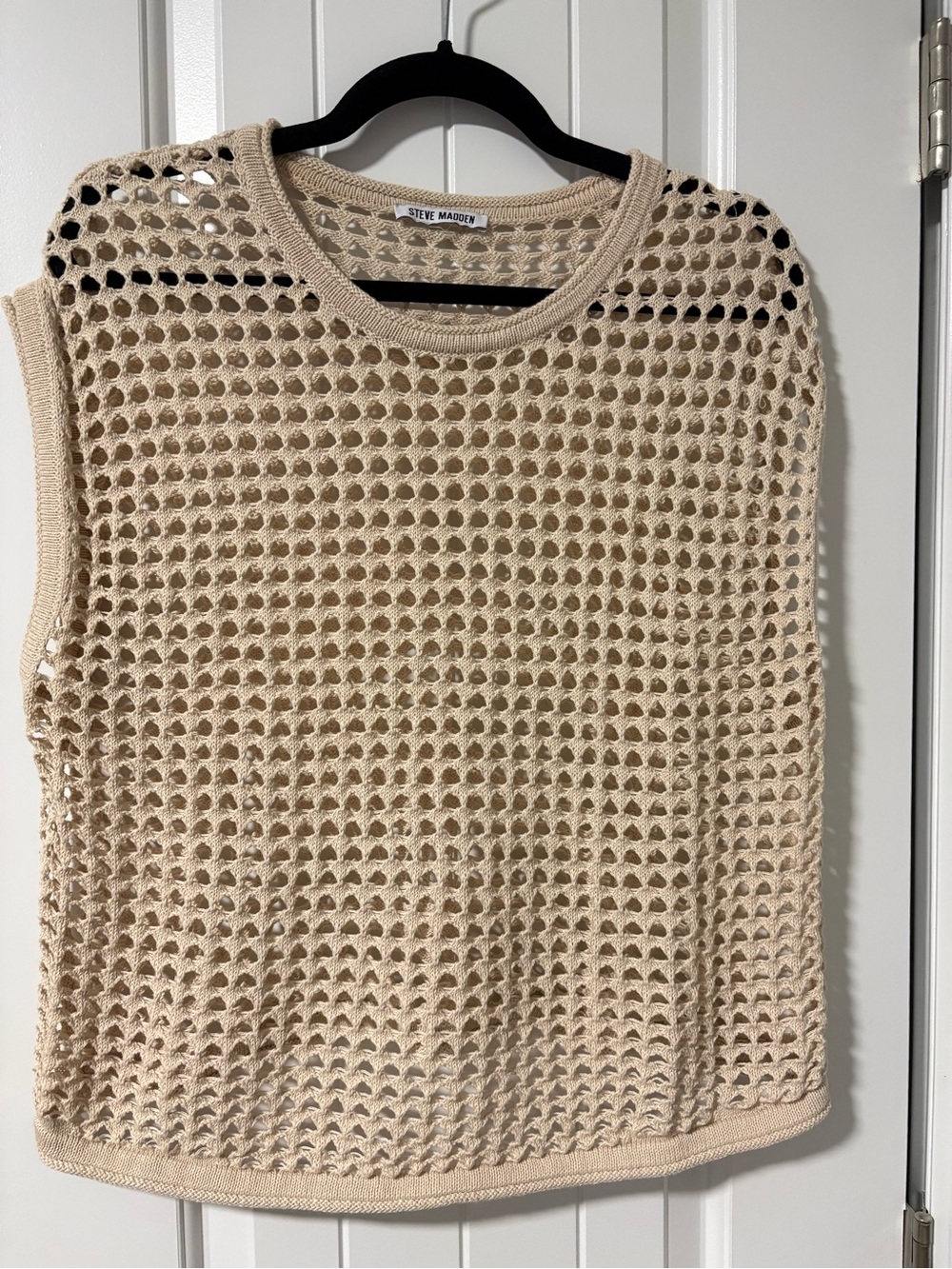 Steve Madden Beige Crochet Open-Knit Sleeveless Top